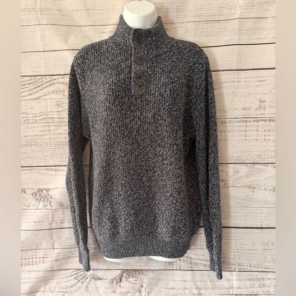 Tommy Hilfiger Sweater Mens Large Blue  Mock Neck Henley M 100% Cotton